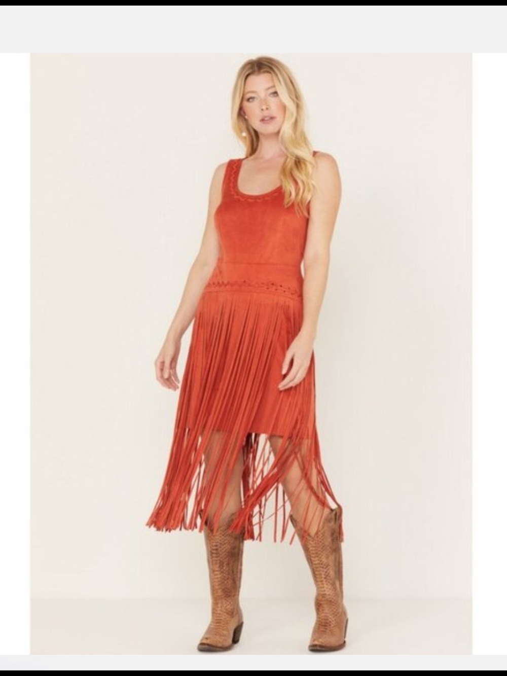 Idyllwind Faux Suede Fringe Midi Dress in Burnt Orange XL - Picture 4 of 9